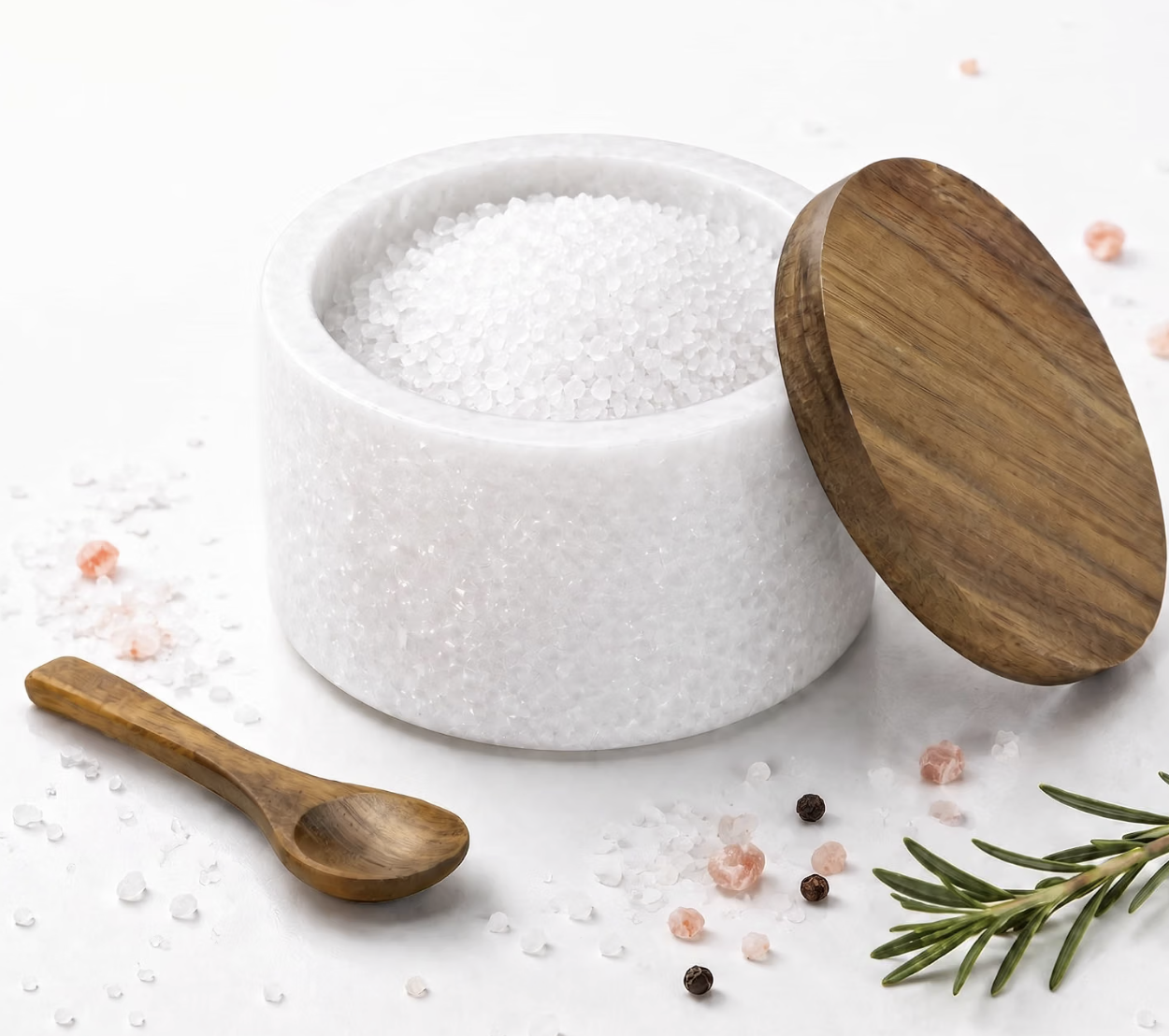 Vorisebo Marble and Acacia Wood Salt Cellar