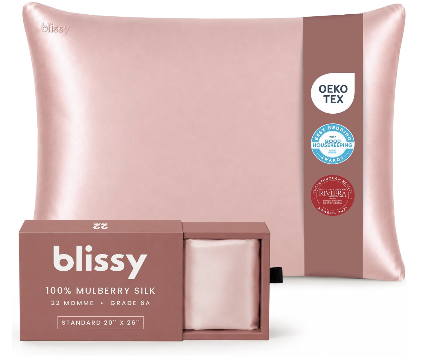 Blissy 100% Pure Mulberry Silk Pillowcase in Pink