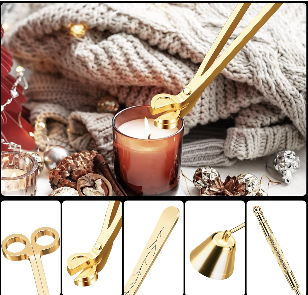 Calary 3-in-1 Champagne Gold Plated Stainless Steel Candle Care Kit