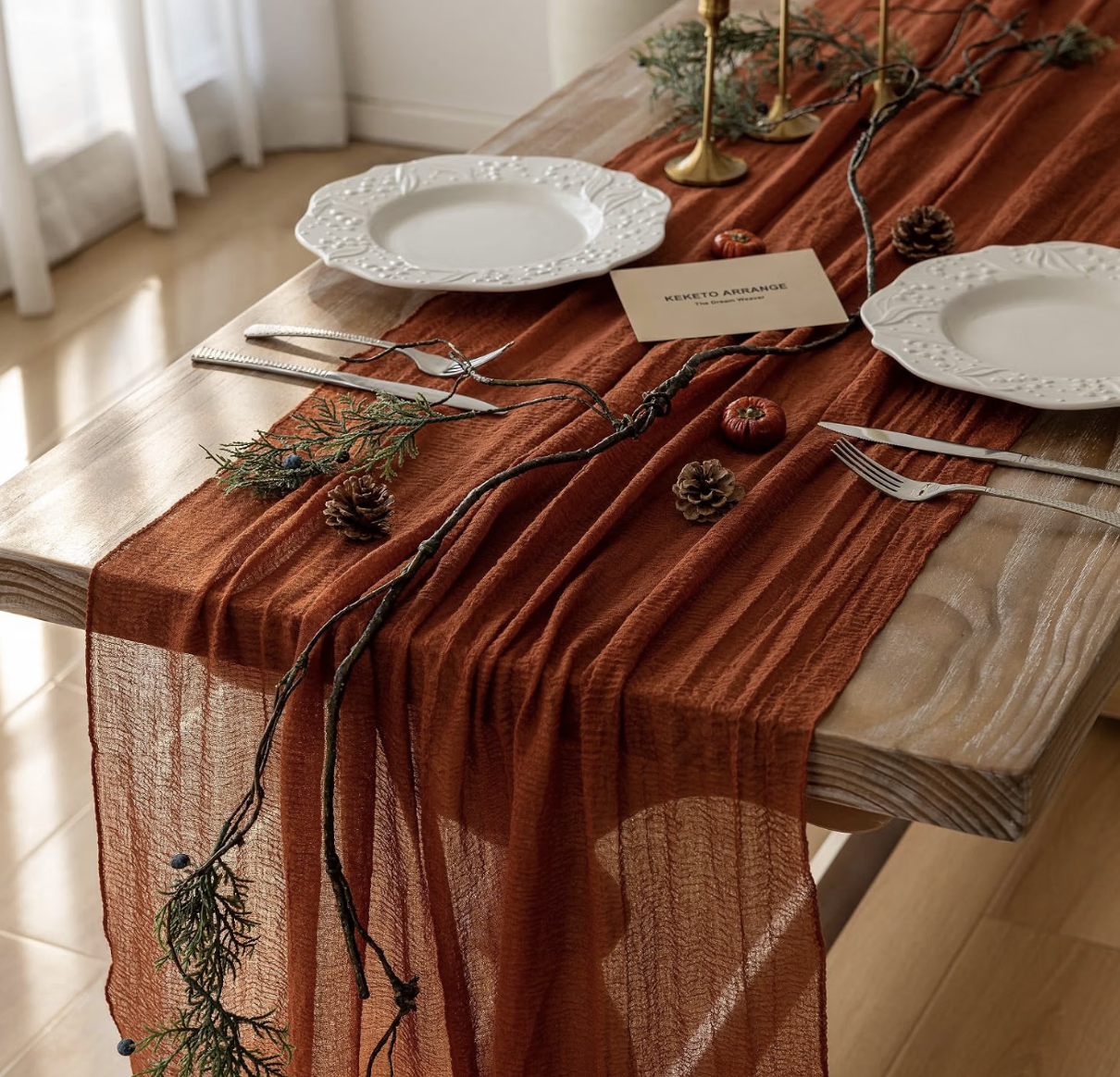 Terracotta Cotton Cheesecloth Table Runner
