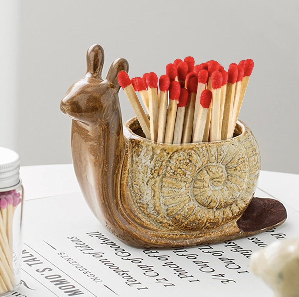 Erfitea Jar-Shaped Yellow Ceramic Match Holder with Striker