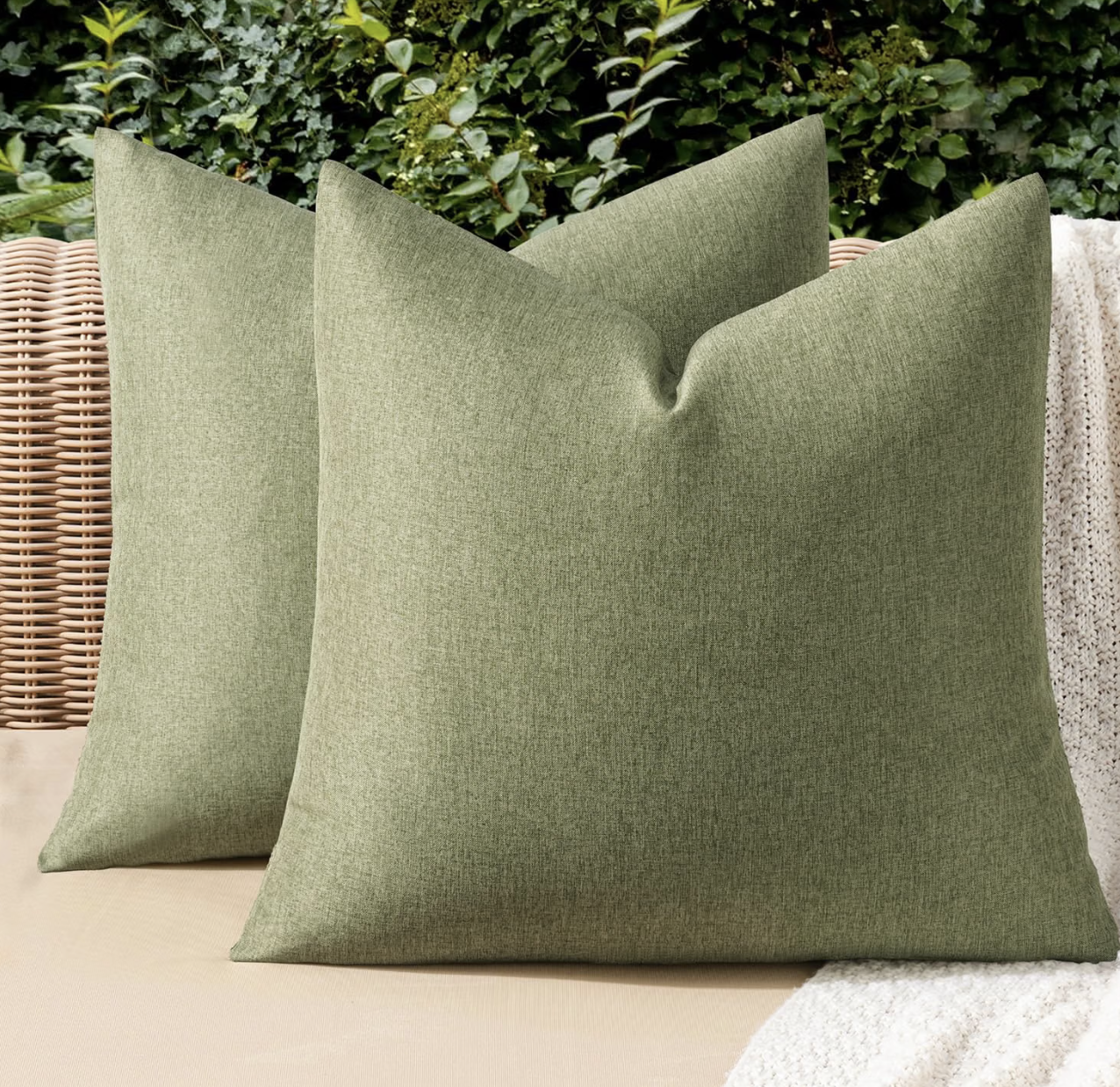 MIULEE Dark Green Faux Linen Decorative Pillow Covers