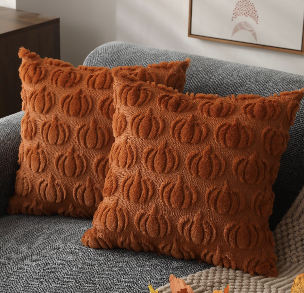DFXSZ Soft Plush Faux Fur Rust Pumpkin Pillow Covers