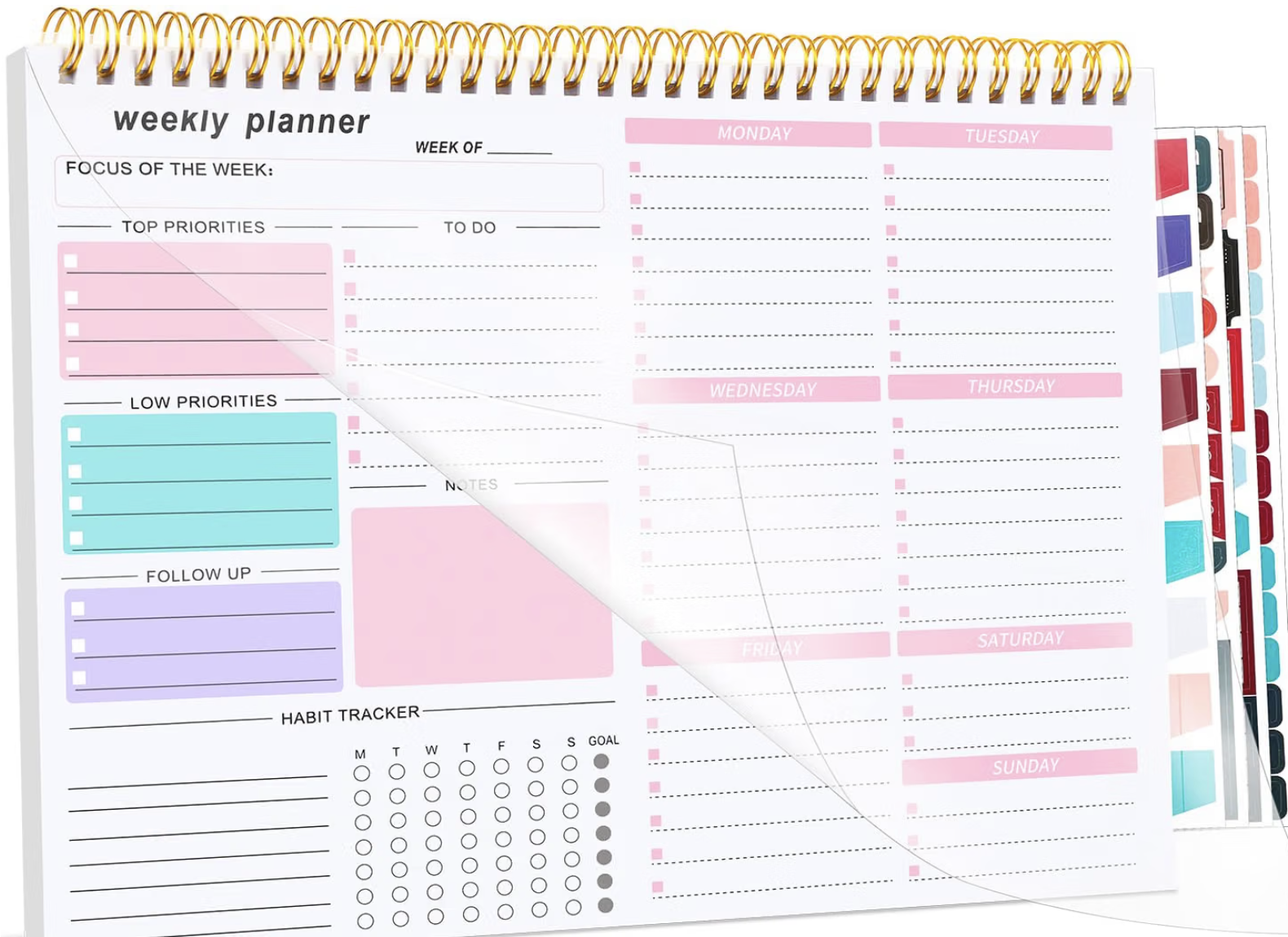 Thboxes Undated Spiral Weekly Desk Planner Notepad